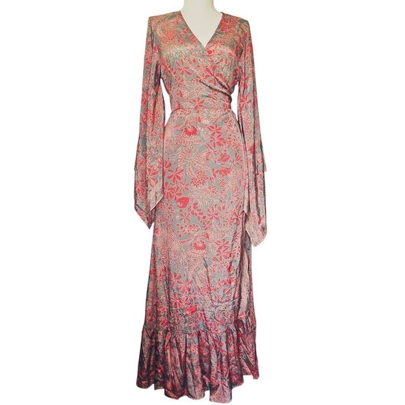 NWT Raga Boho Chic Metallic Floral Wrap Style Maxi Dress Oversized Size XS - Picture 1 of 8